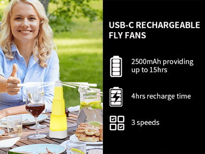 Kiwinurse Fly Fans for Tables - Rechargeable Fly Repellent Fan Indoor Outdoor with Holographic Blades Keep Flies Away for Picnic Patio Home